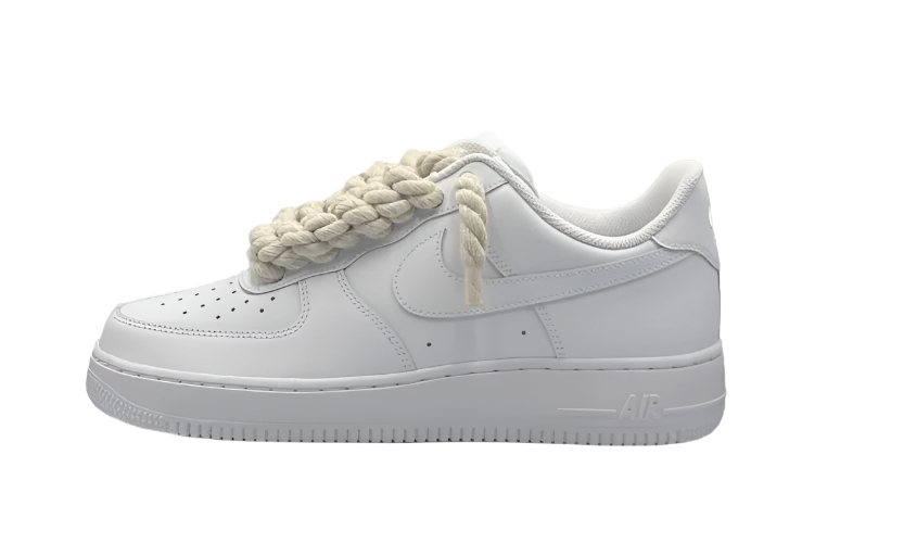 NIKE AIR FORCE LOW 07 TRIPLE WHITE W/ BEIGE ROPE LACES Rdrop